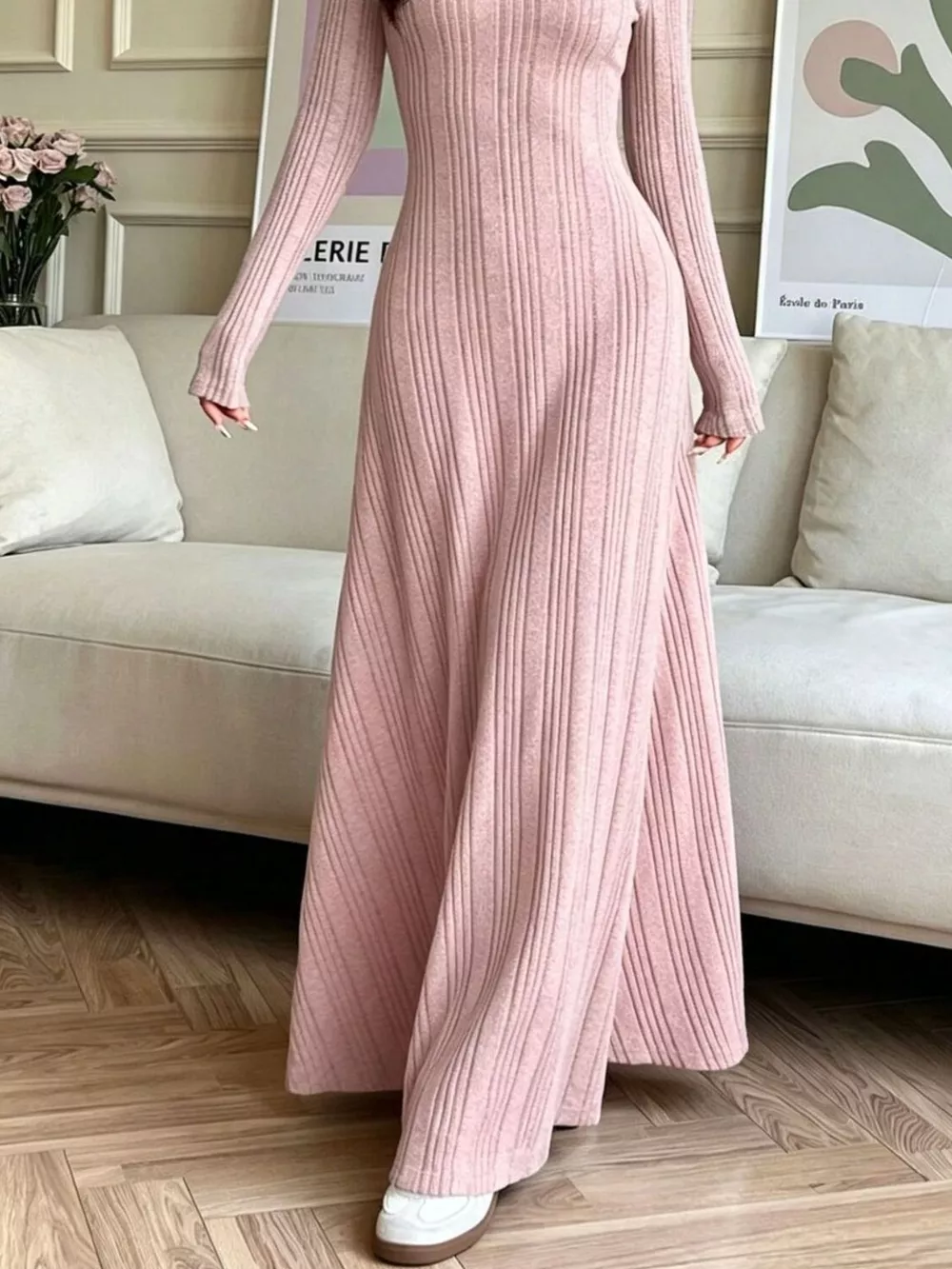 Long Sleeve Ribbed Knit Dress, image 7