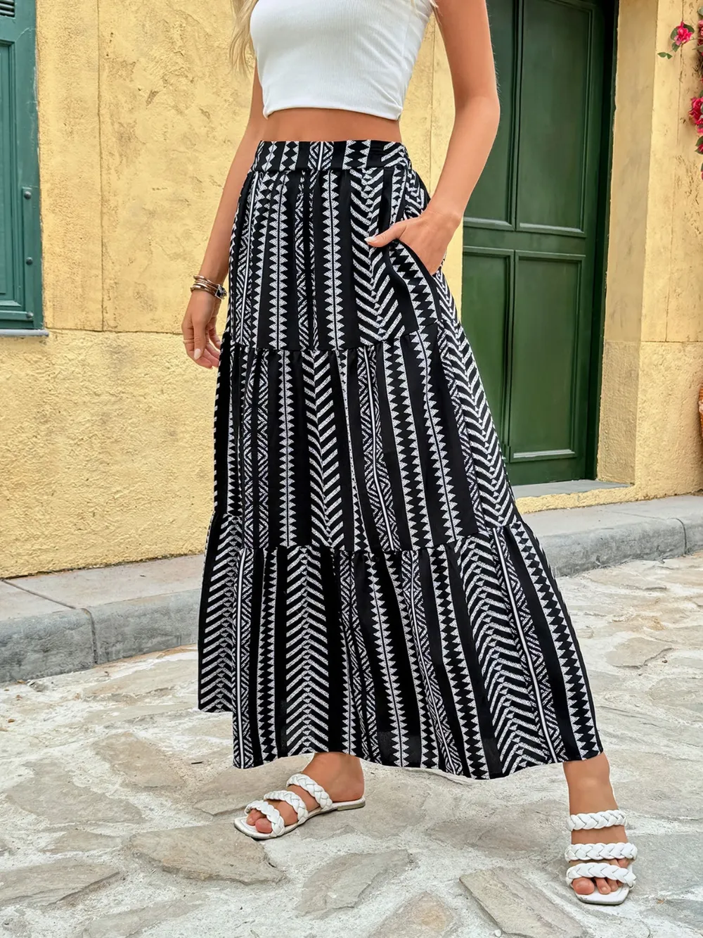 Printed High Waist Skirt, image 7