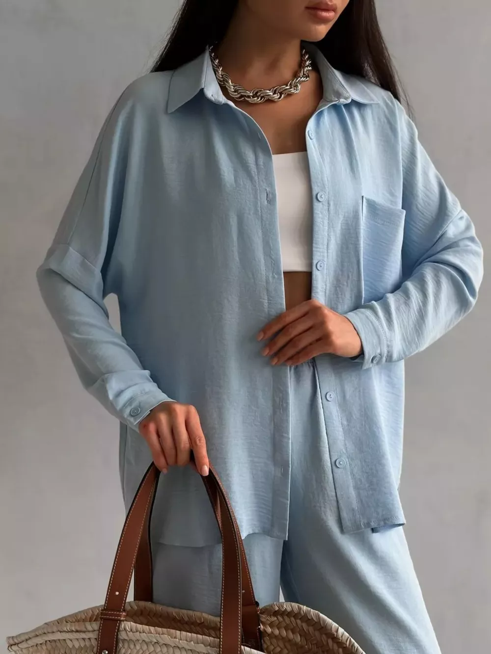 Relaxed Fit Shirt and Wide Leg Pants Set, image 3