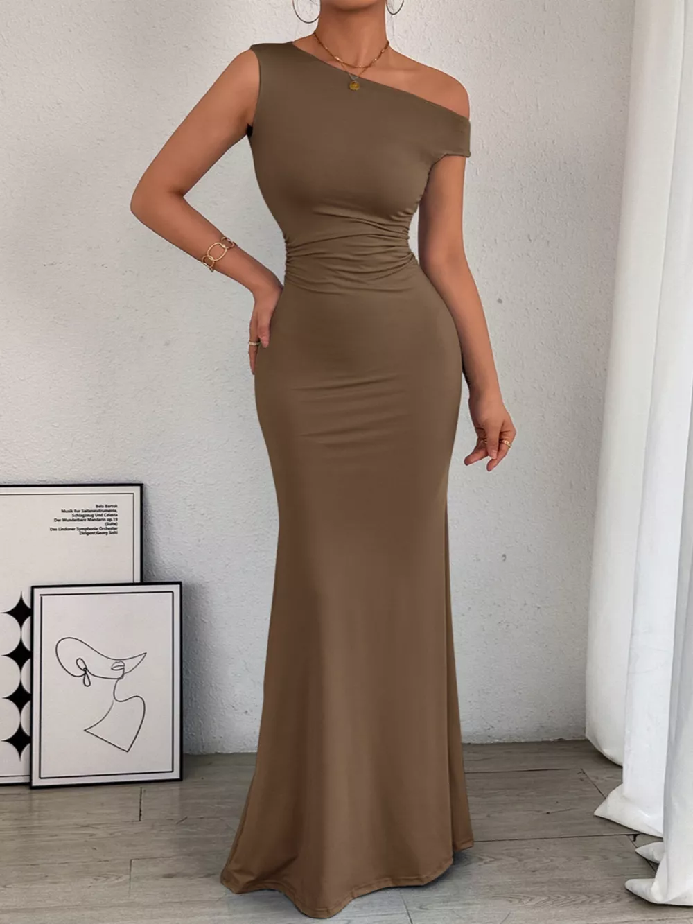 One-Shoulder Ruched Bodycon Maxi Dress, image 27