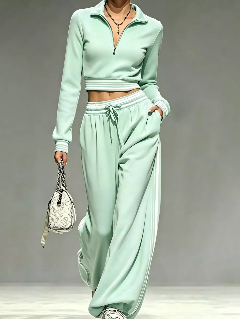 Full Size Half Zip Cropped Top and Pants Set Plus Size, image 11