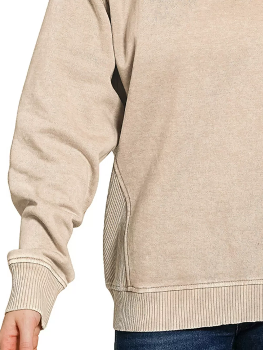 Acid Washed Fleece Sweatshirt with Side Rib, image 3