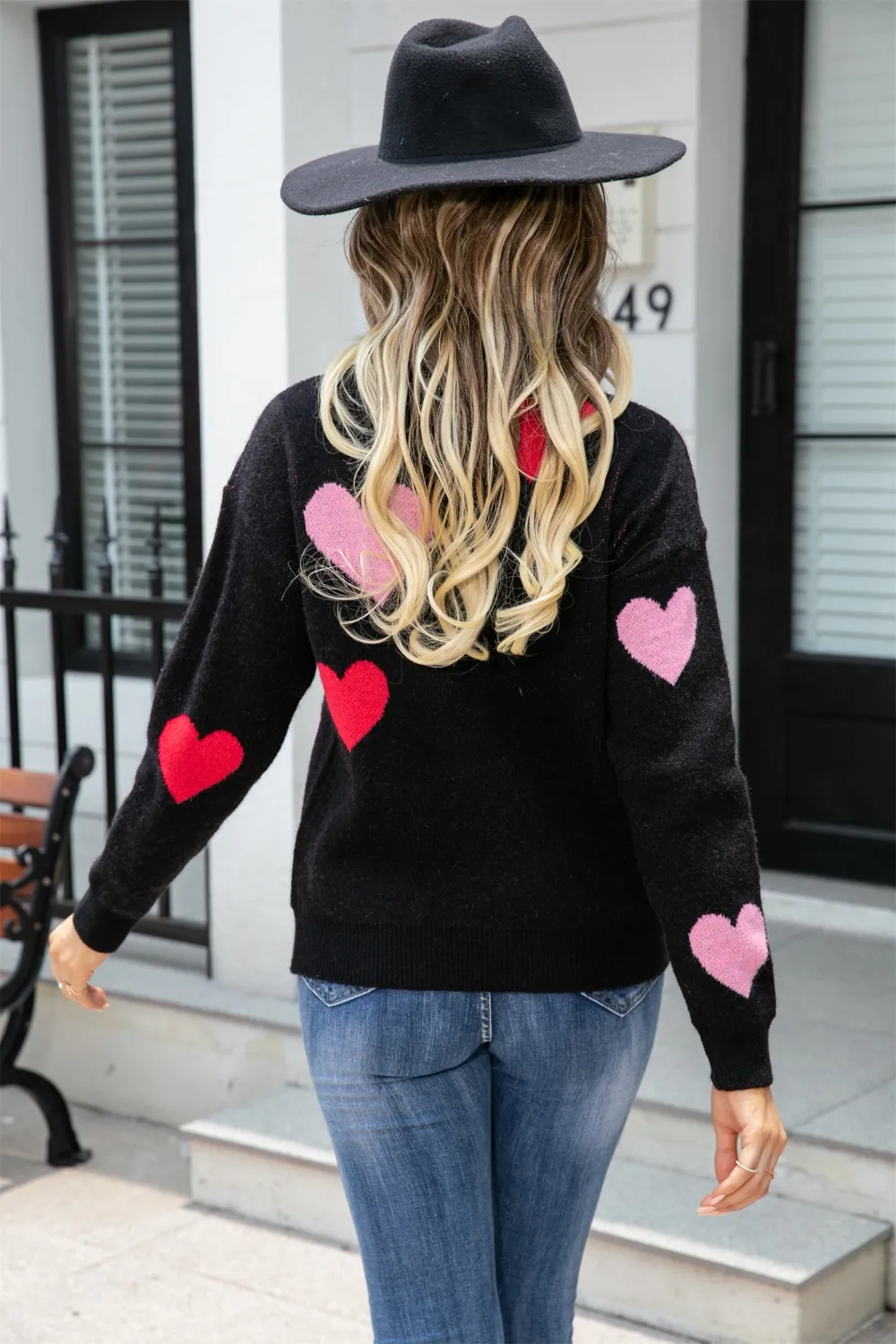 Heart Round Neck Droppped Shoulder Sweater, image 18
