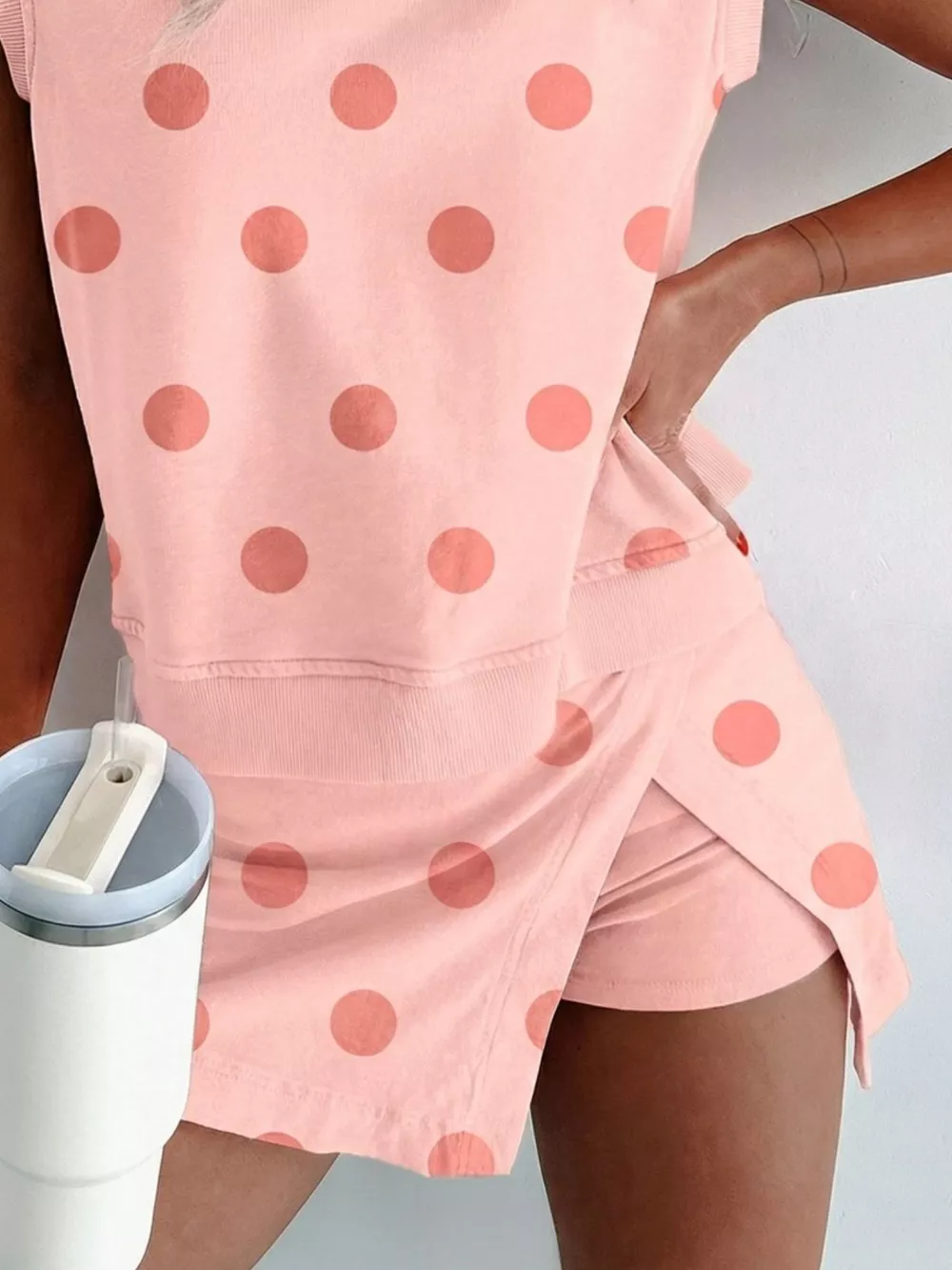 Polka Dot Sleeveless Top and Skort Casual Two-Piece Set, image 12