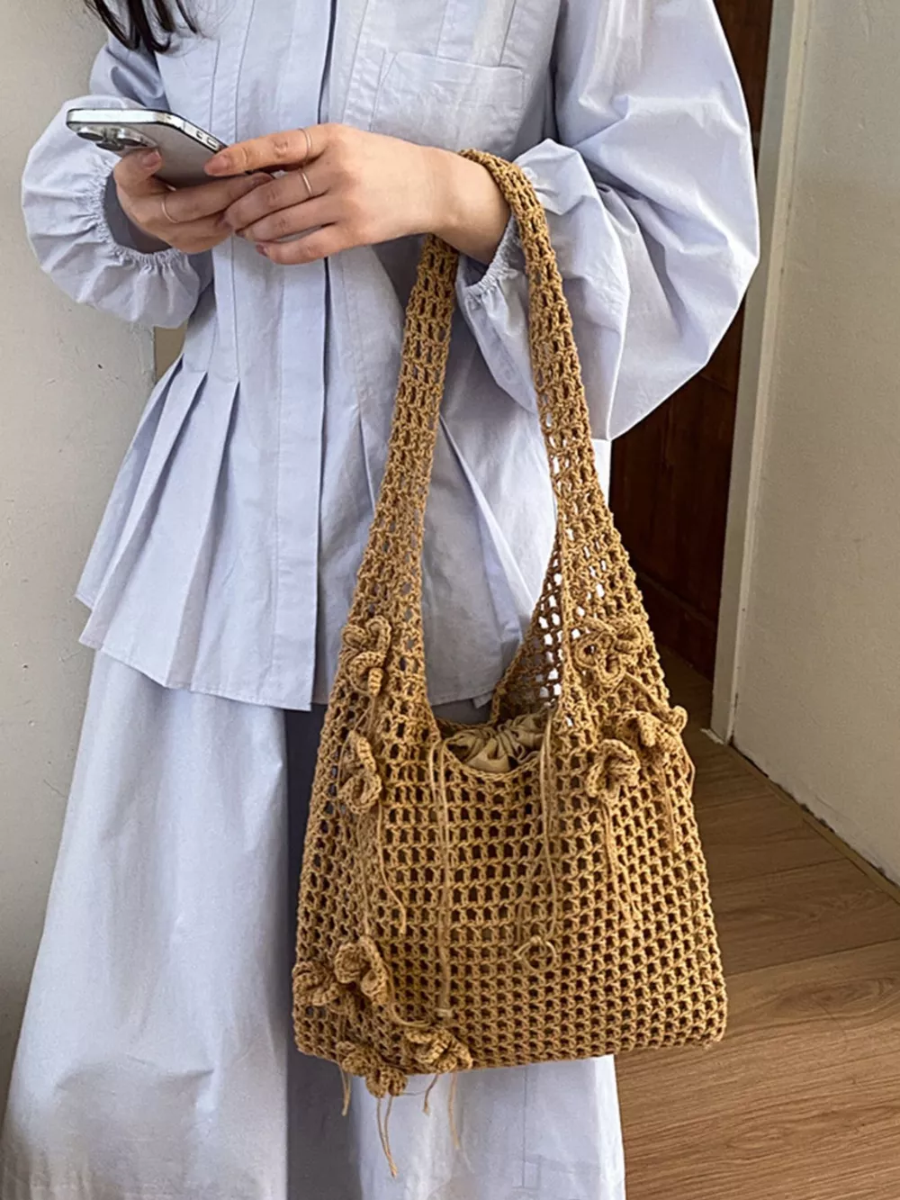 Crochet Flower Hobo Shoulder Bag, image 3