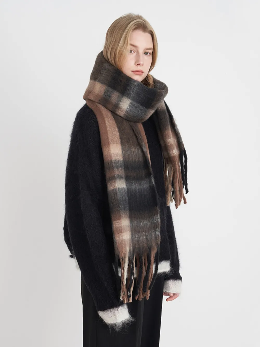 Fringe Plaid Polyester Scarf, image 13