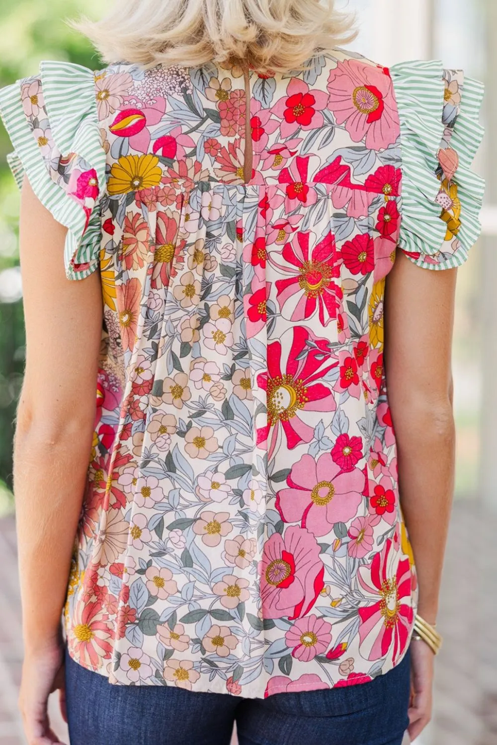 Frill Floral Print Ruffle Cap Sleeve Blouse, image 6
