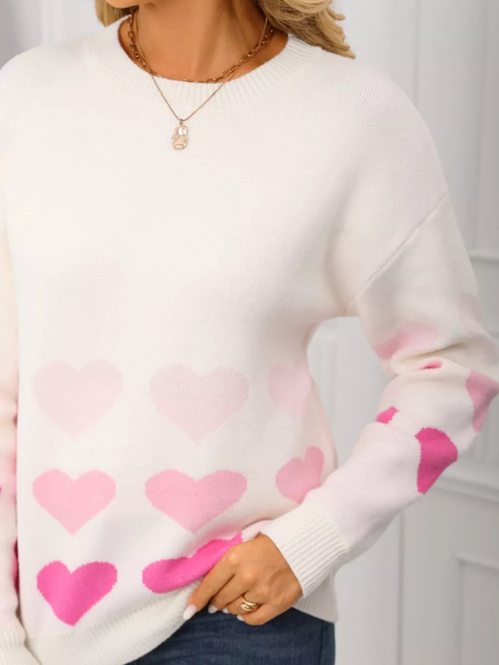 Valentine's Day Heart Pattern Crew Neck Sweater, image 4