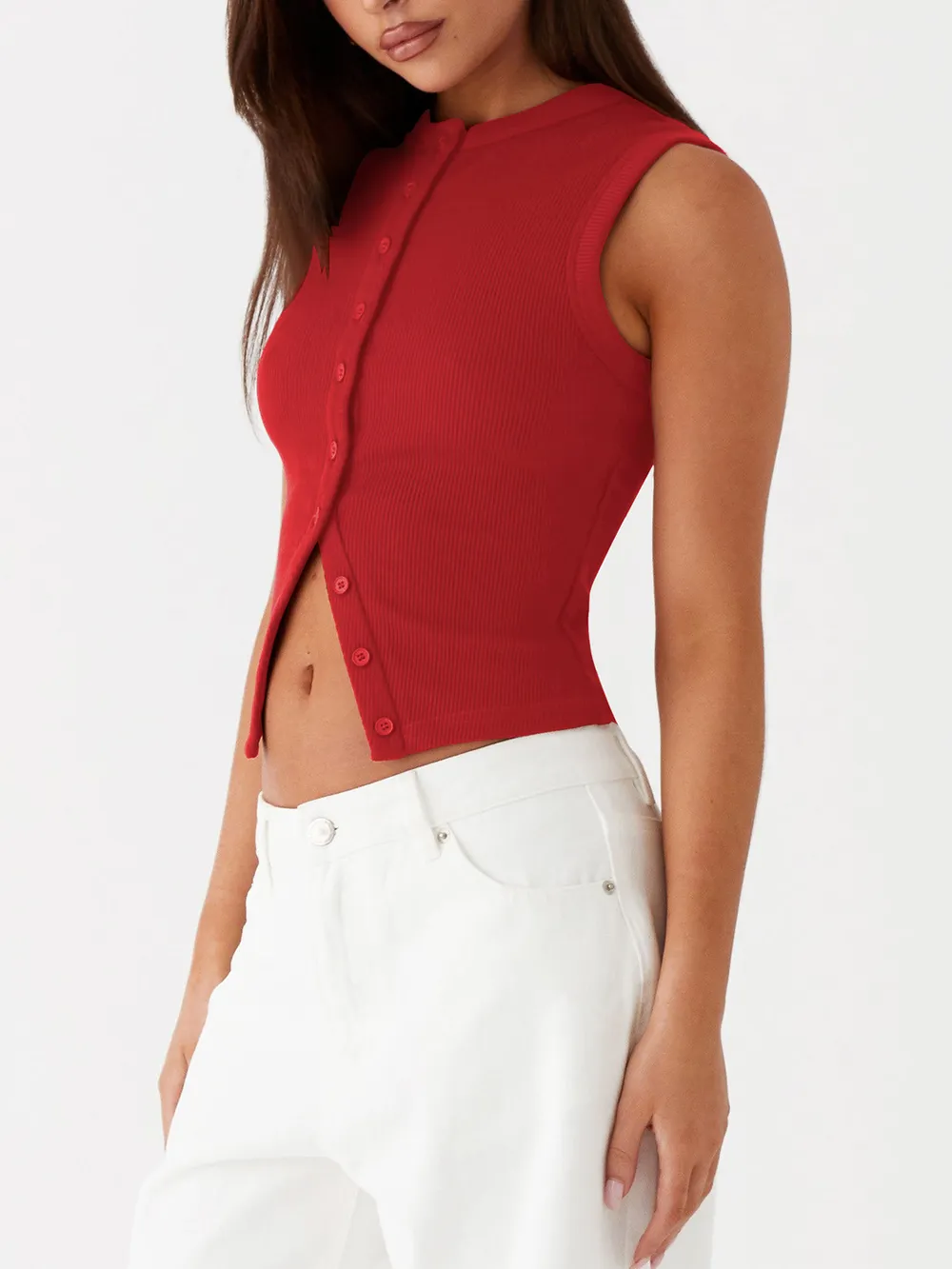 Button Up Round Neck Tank, image 15