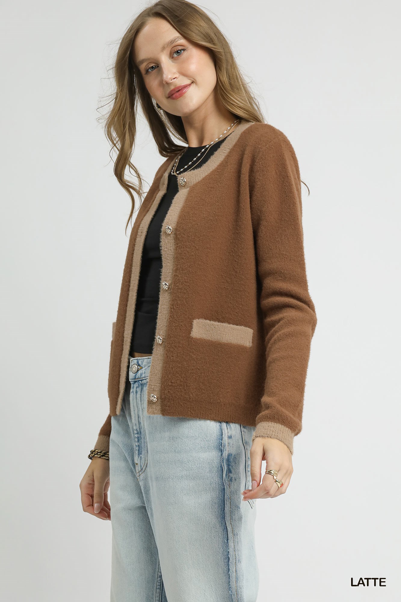 Two-Tone Button Front Cardigan, image 2