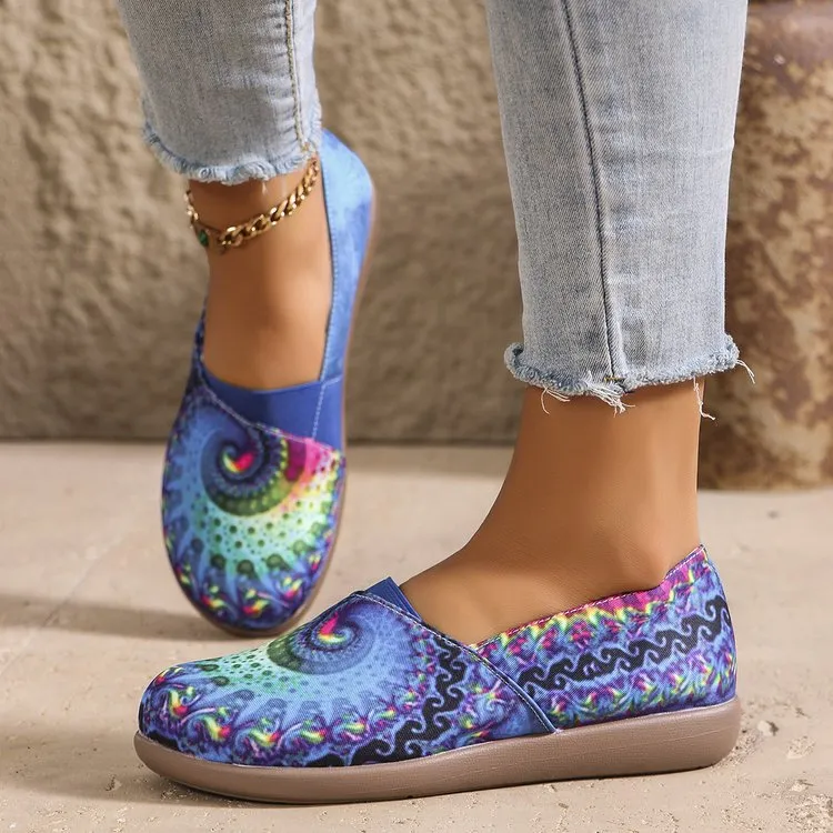 Bohemian Spiral Print Multicolor Slip-Ons