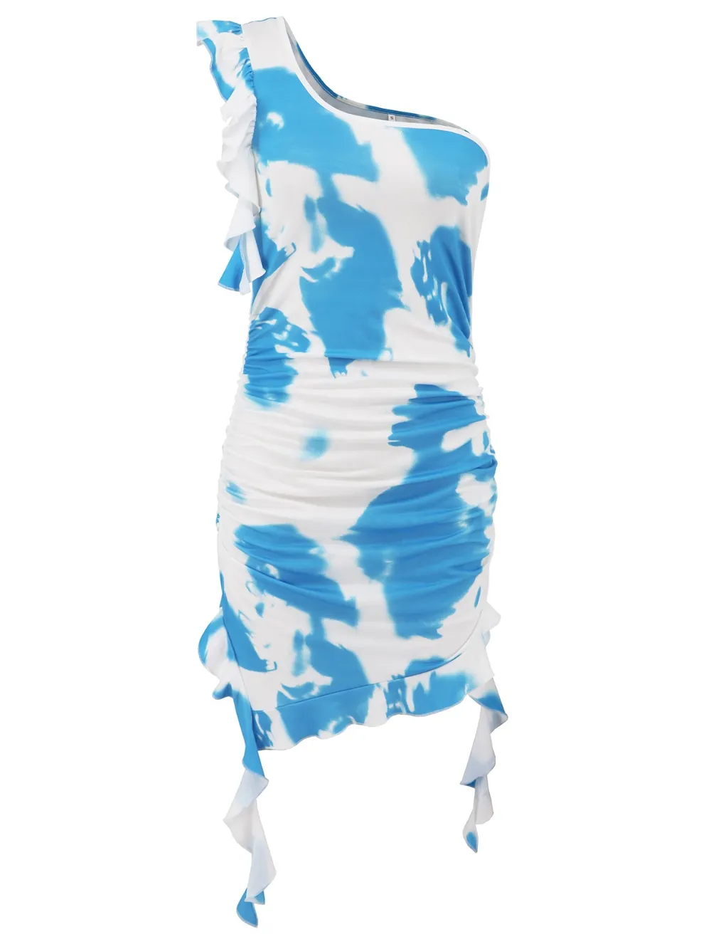 Ruffled Tie-Dye Single Shoulder Mini Dress, image 10