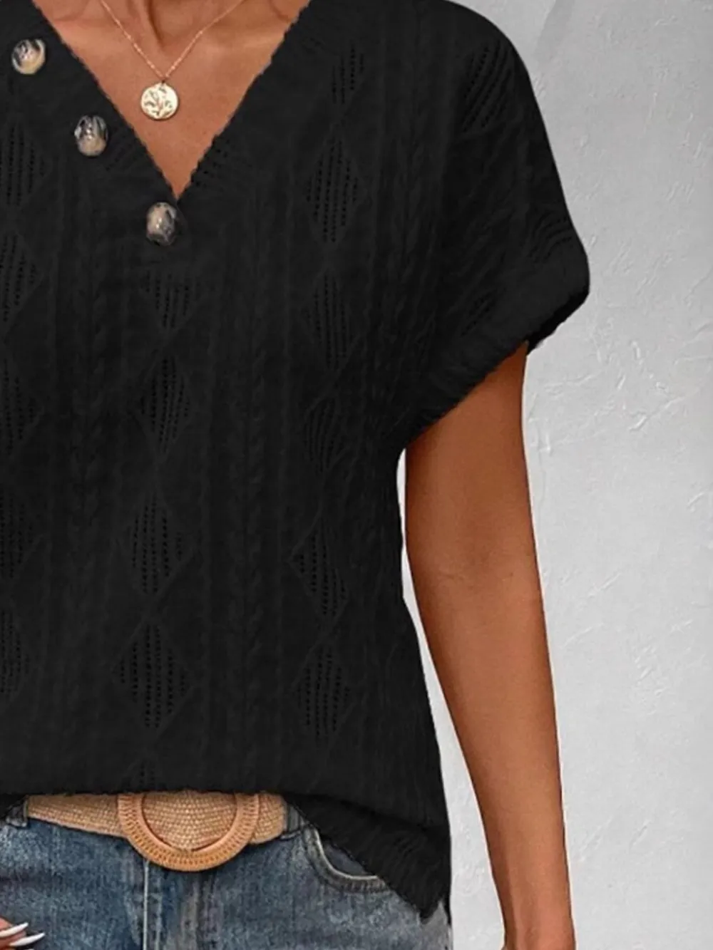 Textured V-Neck Short Sleeve Top, image 17