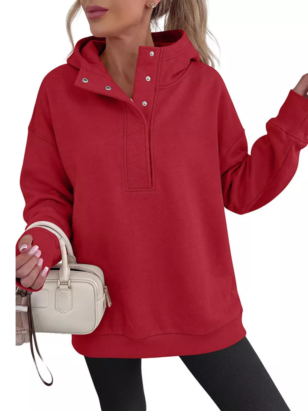 Half Snap Dropped Shoulder Hoodie, image 11