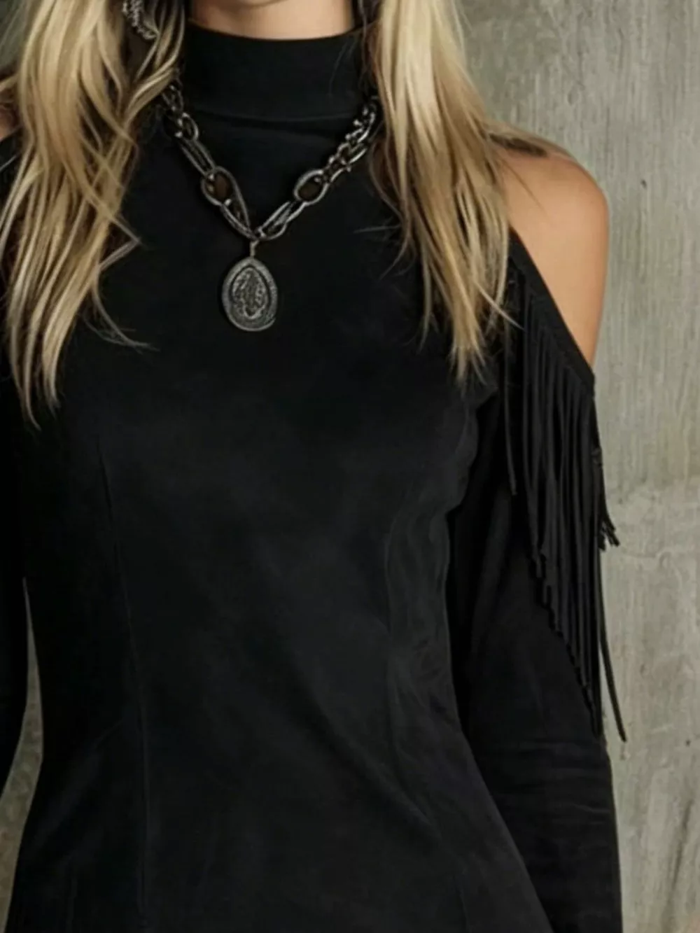 Fringed Cold Shoulder Mini Dress, image 6