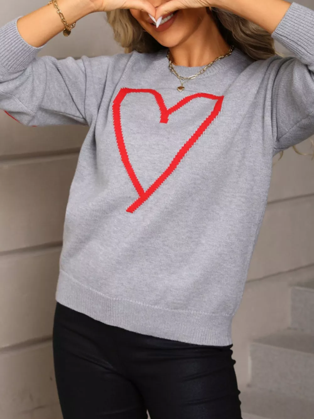 Valentine's Day Heart Graphic Dropped Shoulder Sweater, image 3