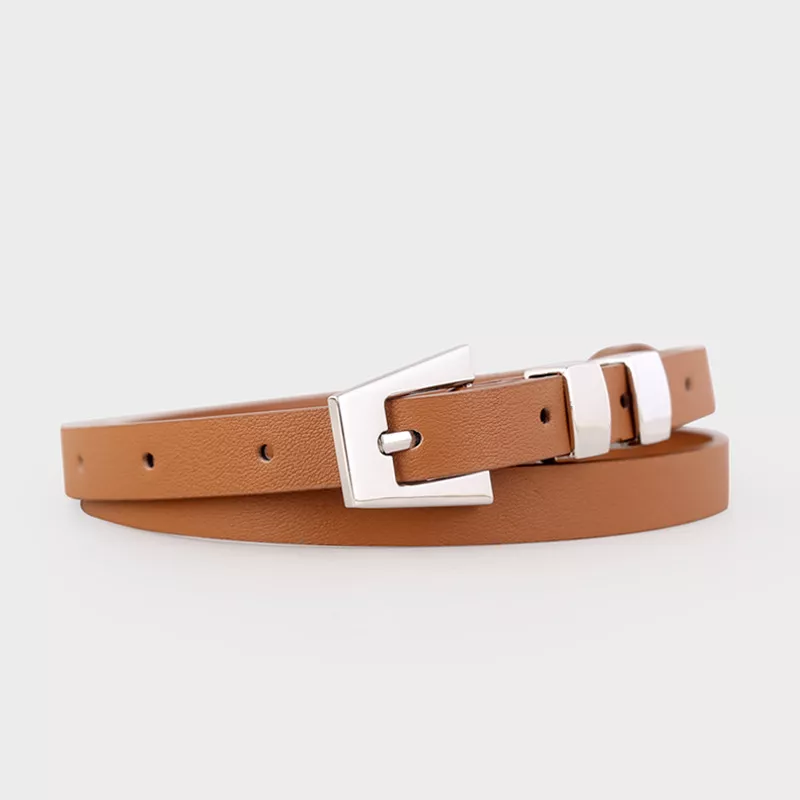Skinny Leather Belt with Silver Buckle, image 4