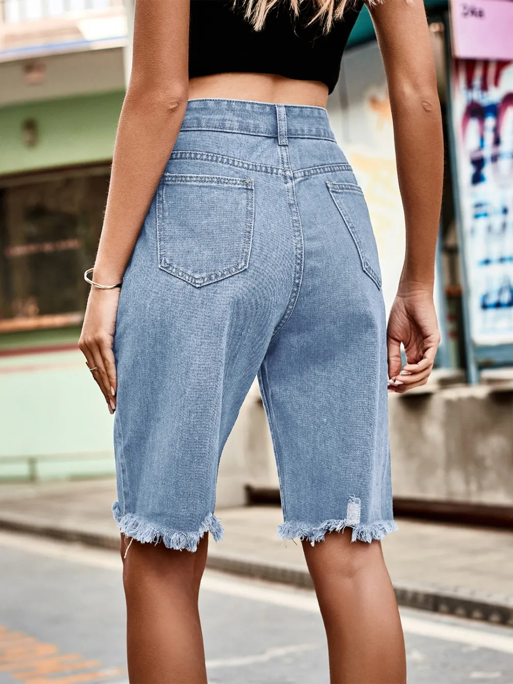 Raw Hem Denim Shorts, image 7