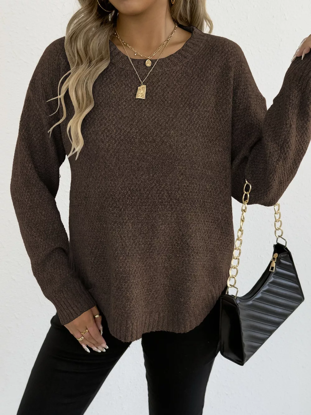 Textured Knit Relaxed Fit Round Neck Sweater, image 13
