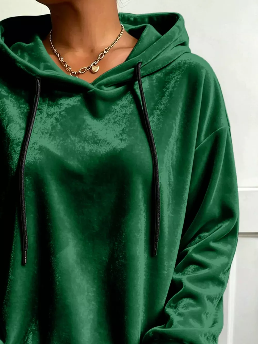Plus Size Velvet Drawstring Dropped Shoulder Hoodie, image 10