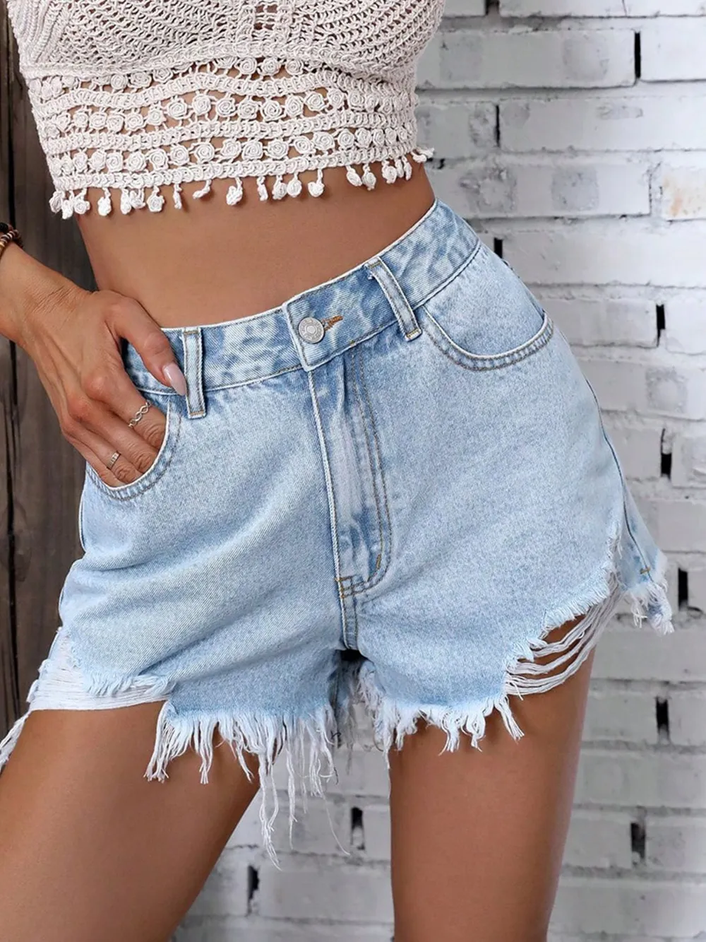 Raw Hem Denim Shorts, image 5
