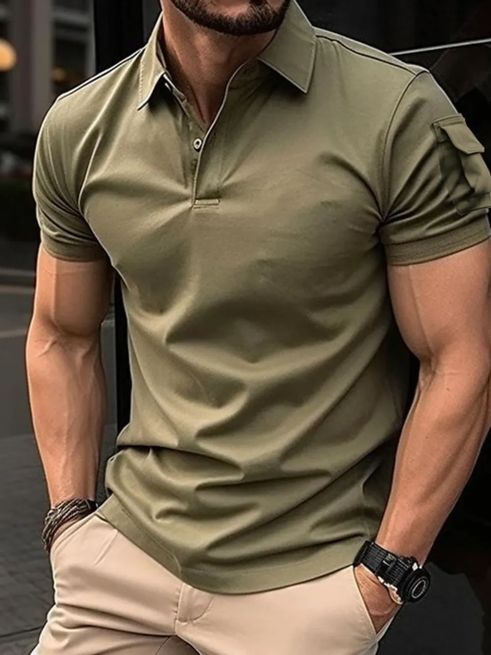 Men's Full Size Button Detail Short Sleeve Polo Plus Size, image 2