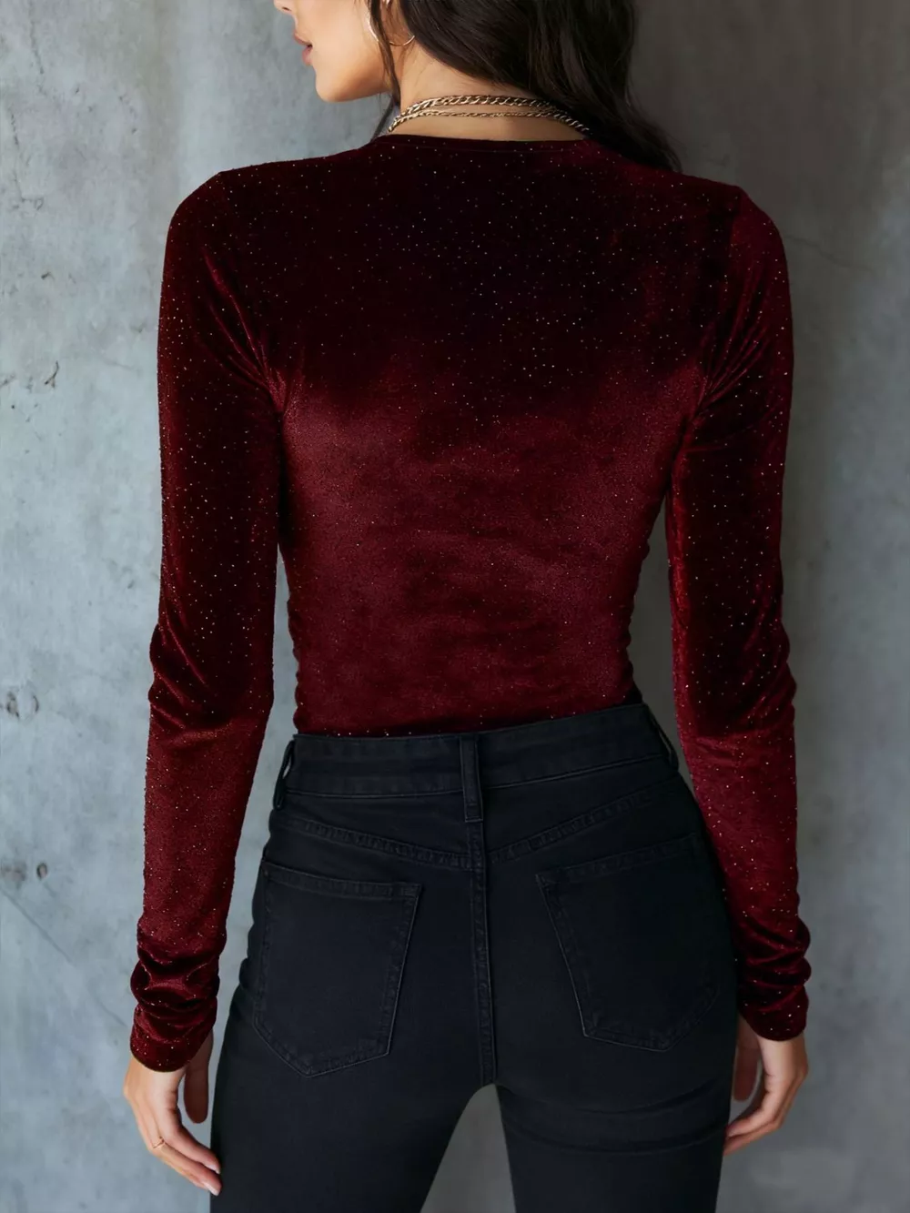 Velvet Ruched Long Sleeve T-Shirt, image 11