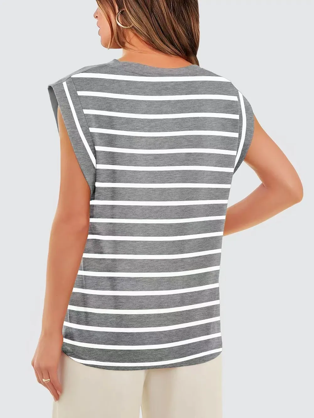 Striped Round Neck Cap Sleeve T-Shirt, image 16