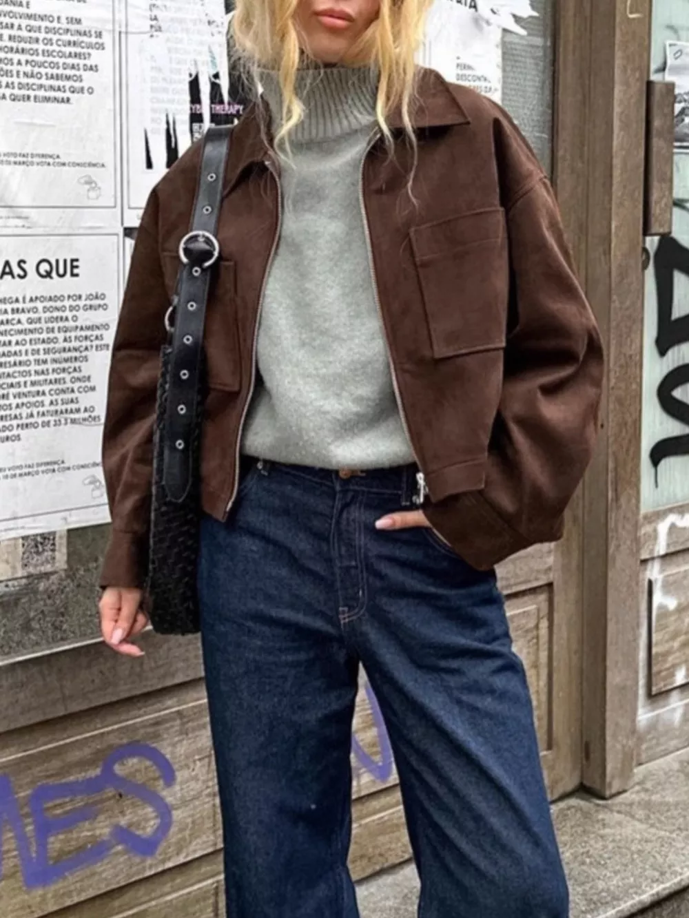 Suede Utility Jacket with Front Pockets