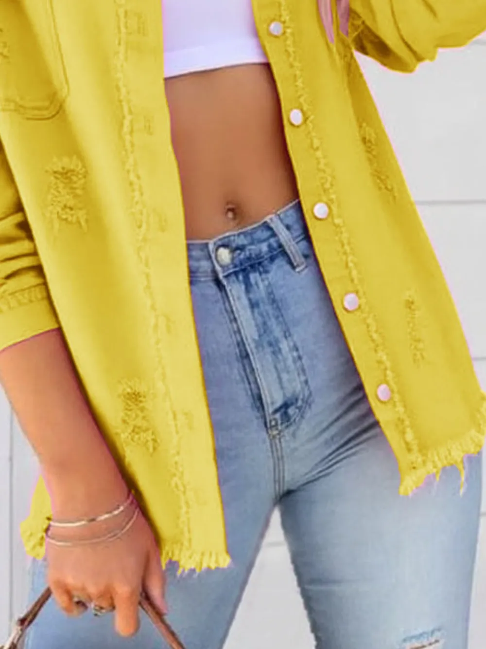 Distressed Denim Jacket with Frayed Edges, image 20