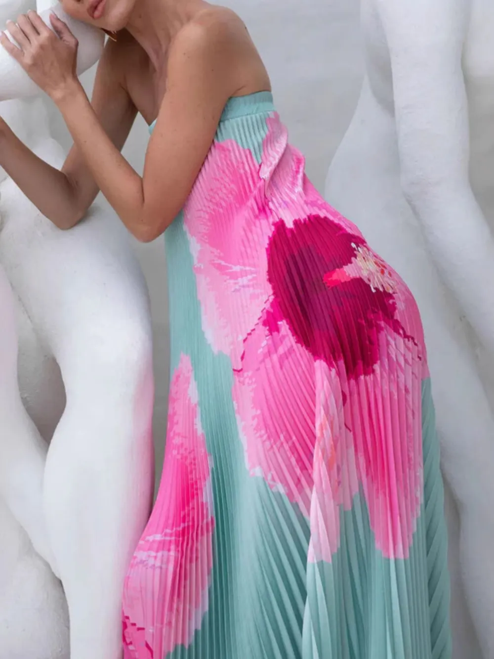 Pleated Printed Tube Floor Length Dress, image 5