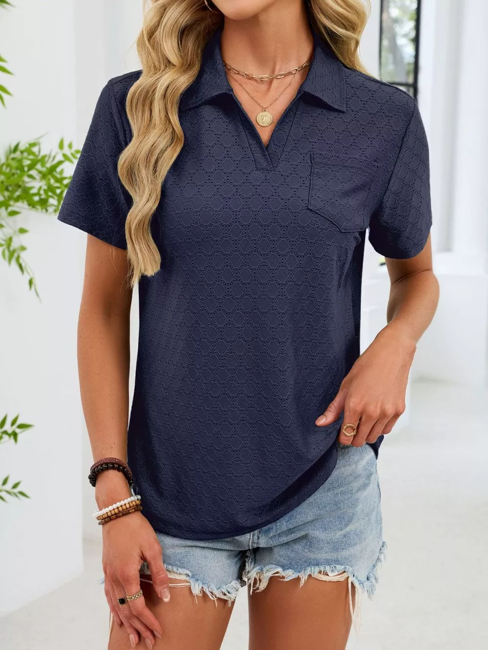 Eyelet Short Sleeve Blouse, image 17