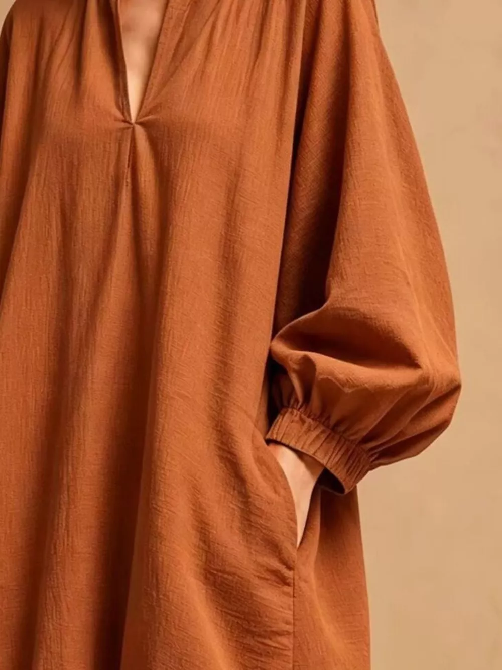 Casual Loose-Fit Balloon Sleeve Mini Dress with Pockets, image 12