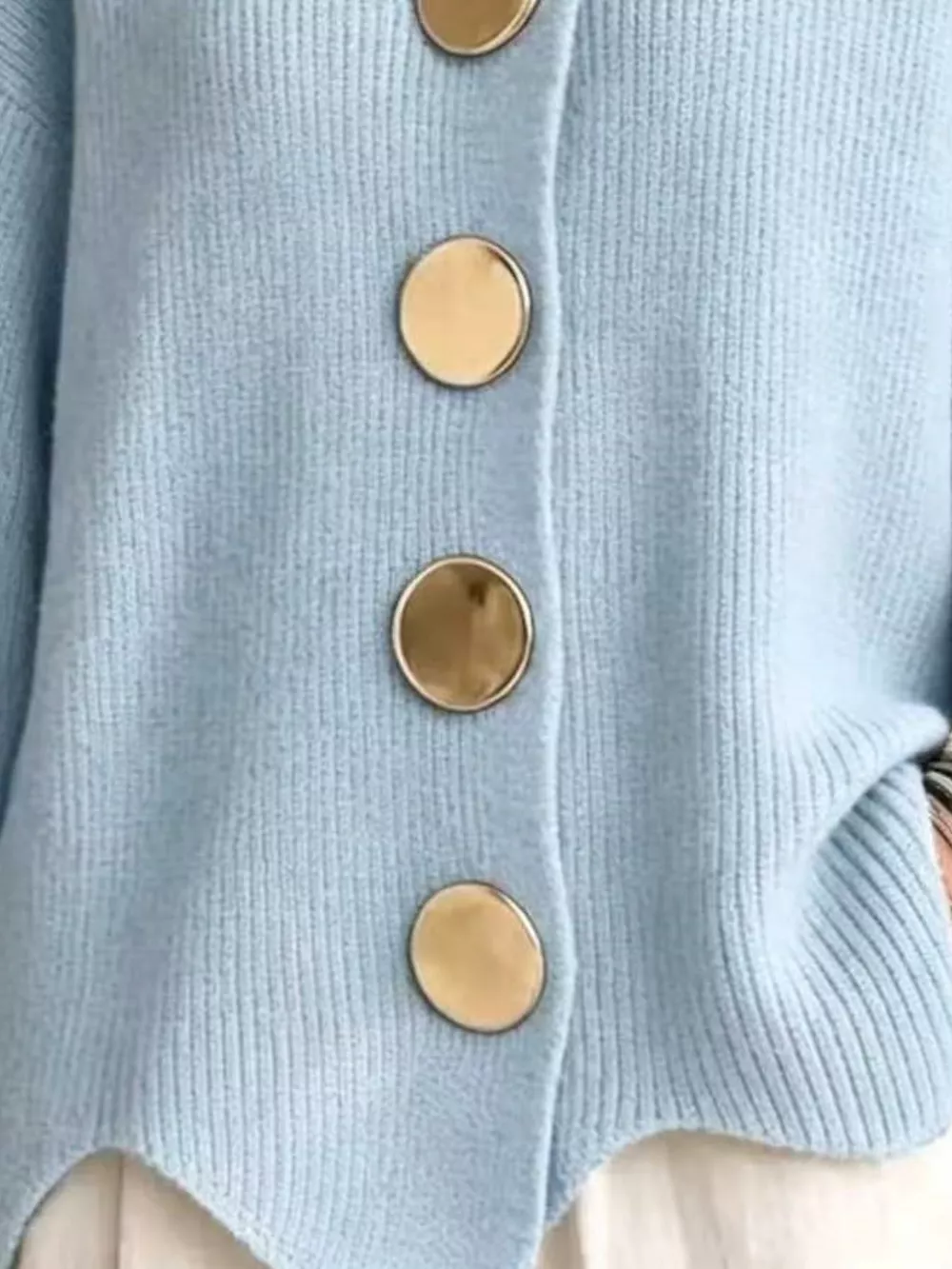 Full Size Ribbed Knit Gold Buttons Cardigan Plus Size, image 12