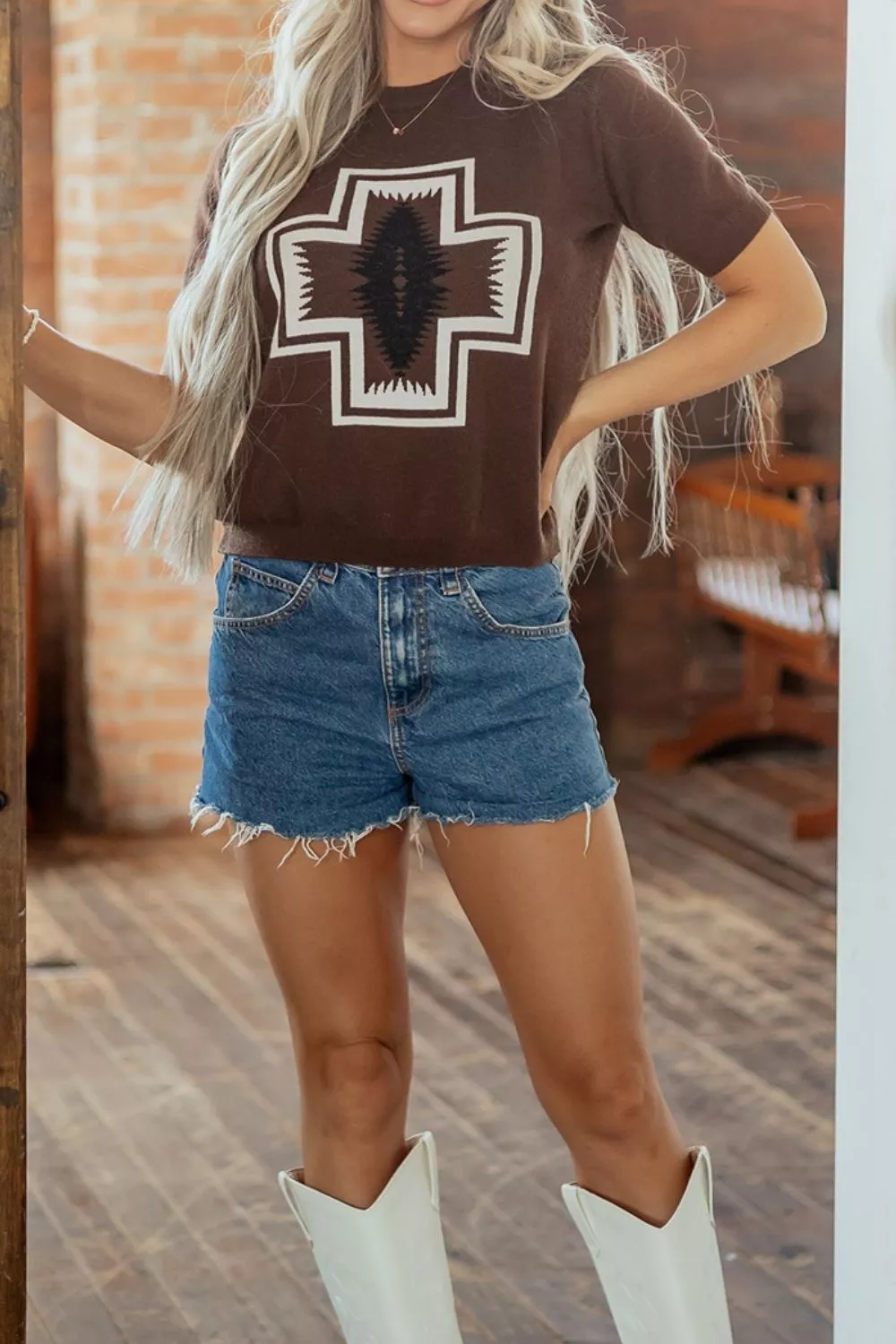 Western Graphic Short Sleeve Knit Casual Sweater, image 6
