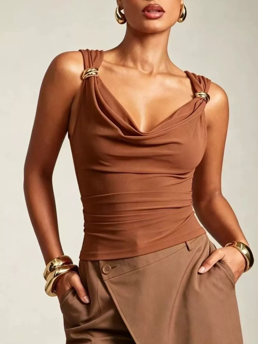 Cowl Neck Tank with Metal Ring Accents, image 2