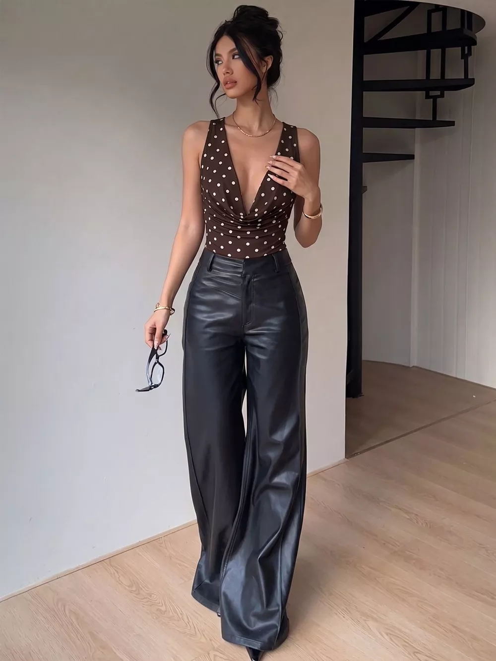 Polka Dot Cowl Neck Bodysuit, image 5