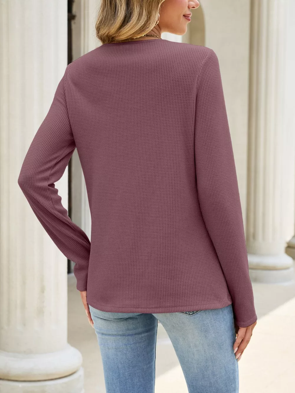 Lace Panel Waffle Knit Long Sleeve T-Shirt, image 16