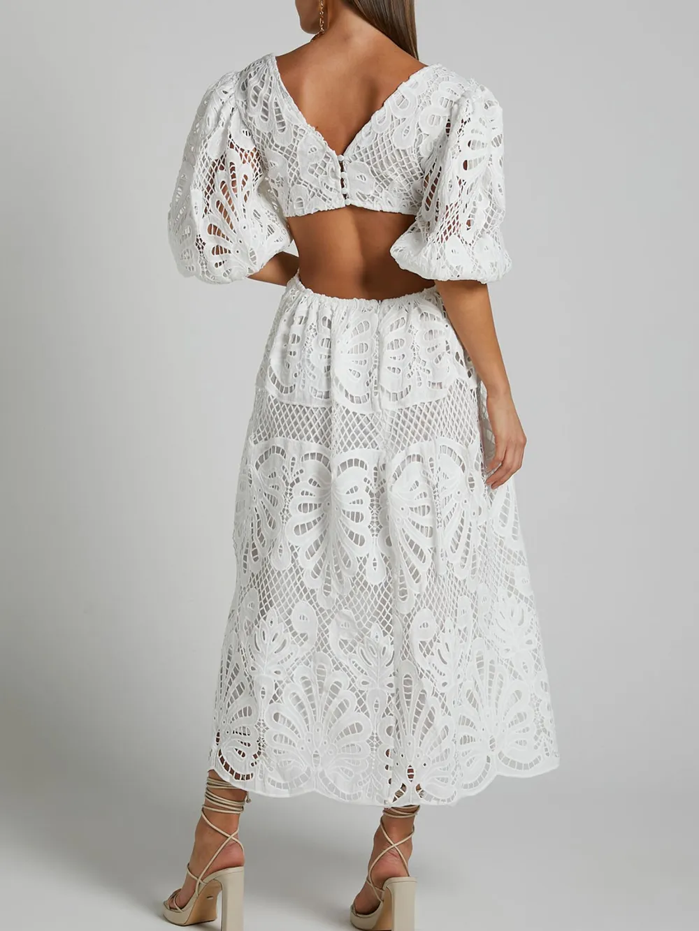 Cutout Back Lace Crochet V-Neck Dress, image 12