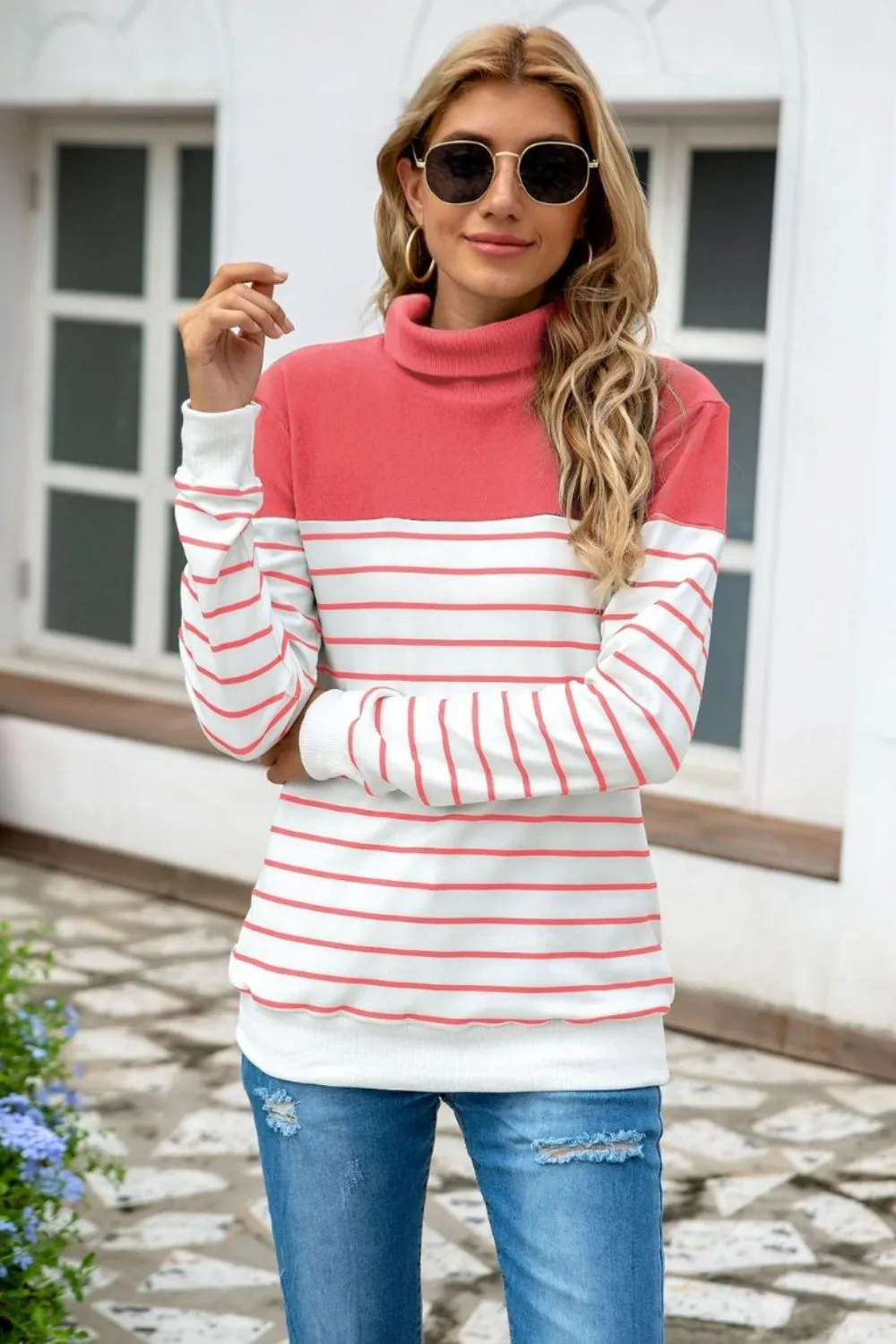 Striped Contrast Turtleneck Sweater, image 14
