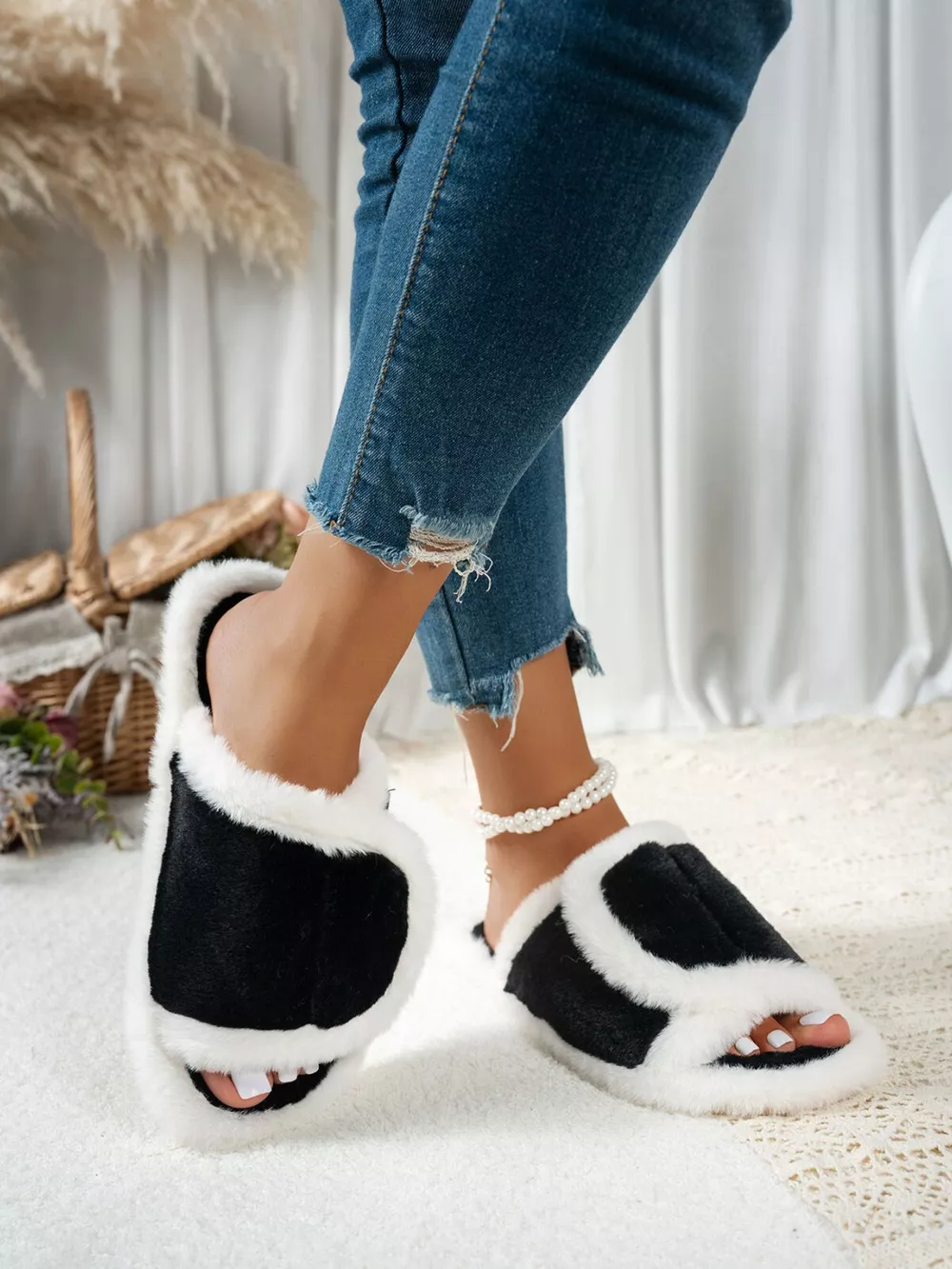 Fuzzy Open Toe Flats Slippers, image 4