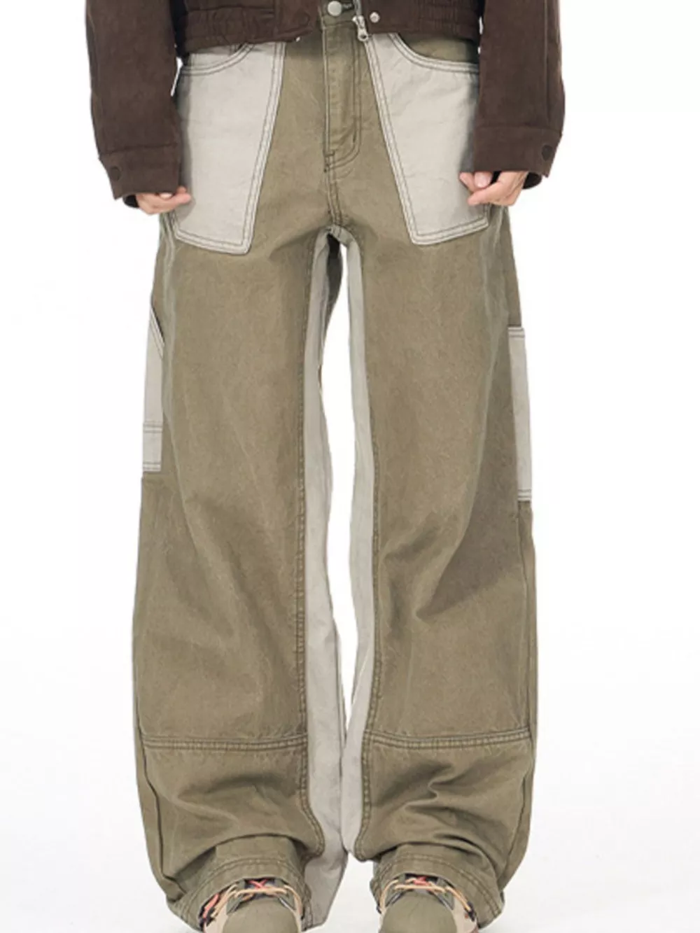 Men's Two-Tone Wide Leg Cargo Pants