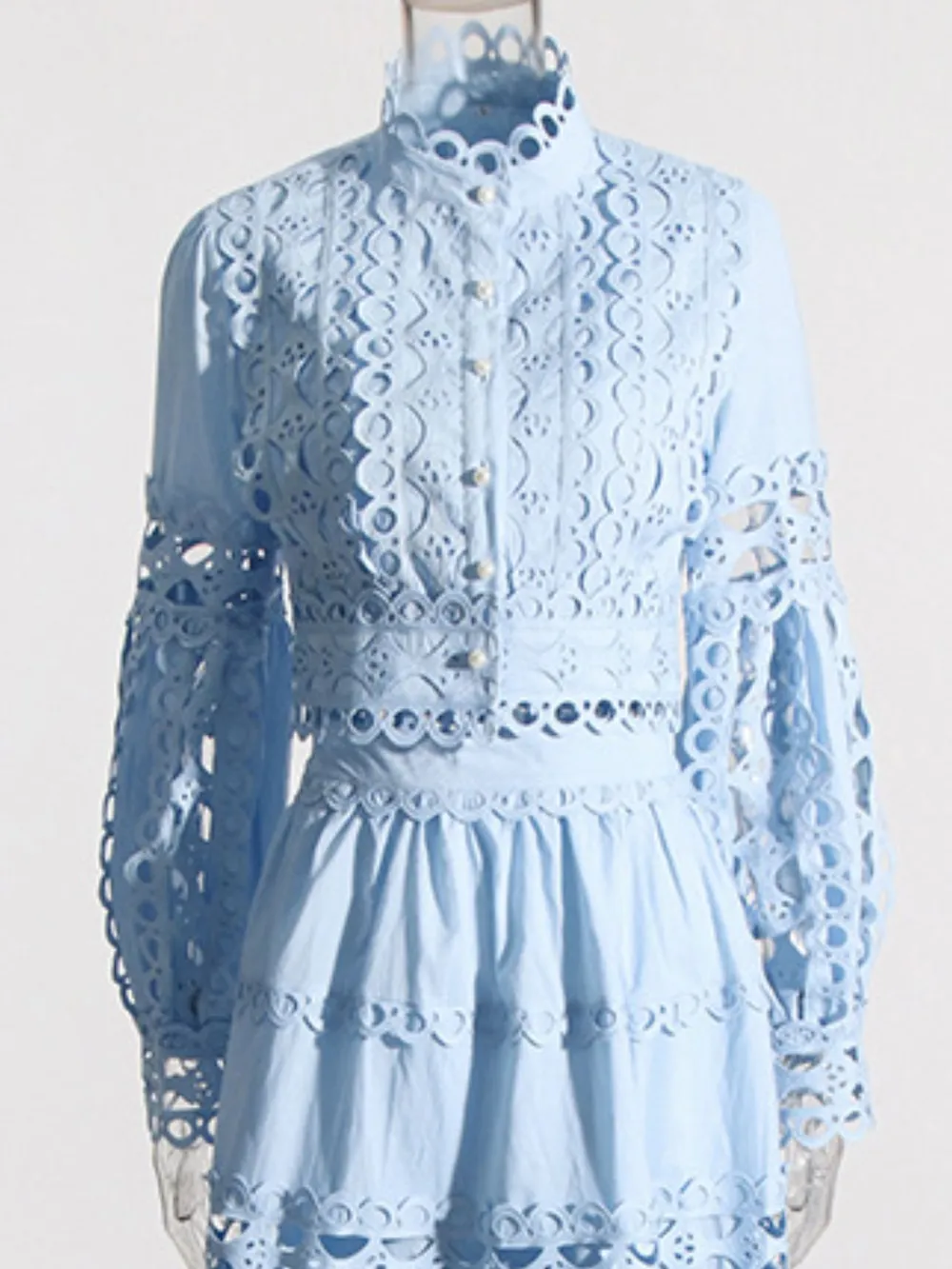 Lace Button Up Long Sleeve Top and Skirt Set, image 12