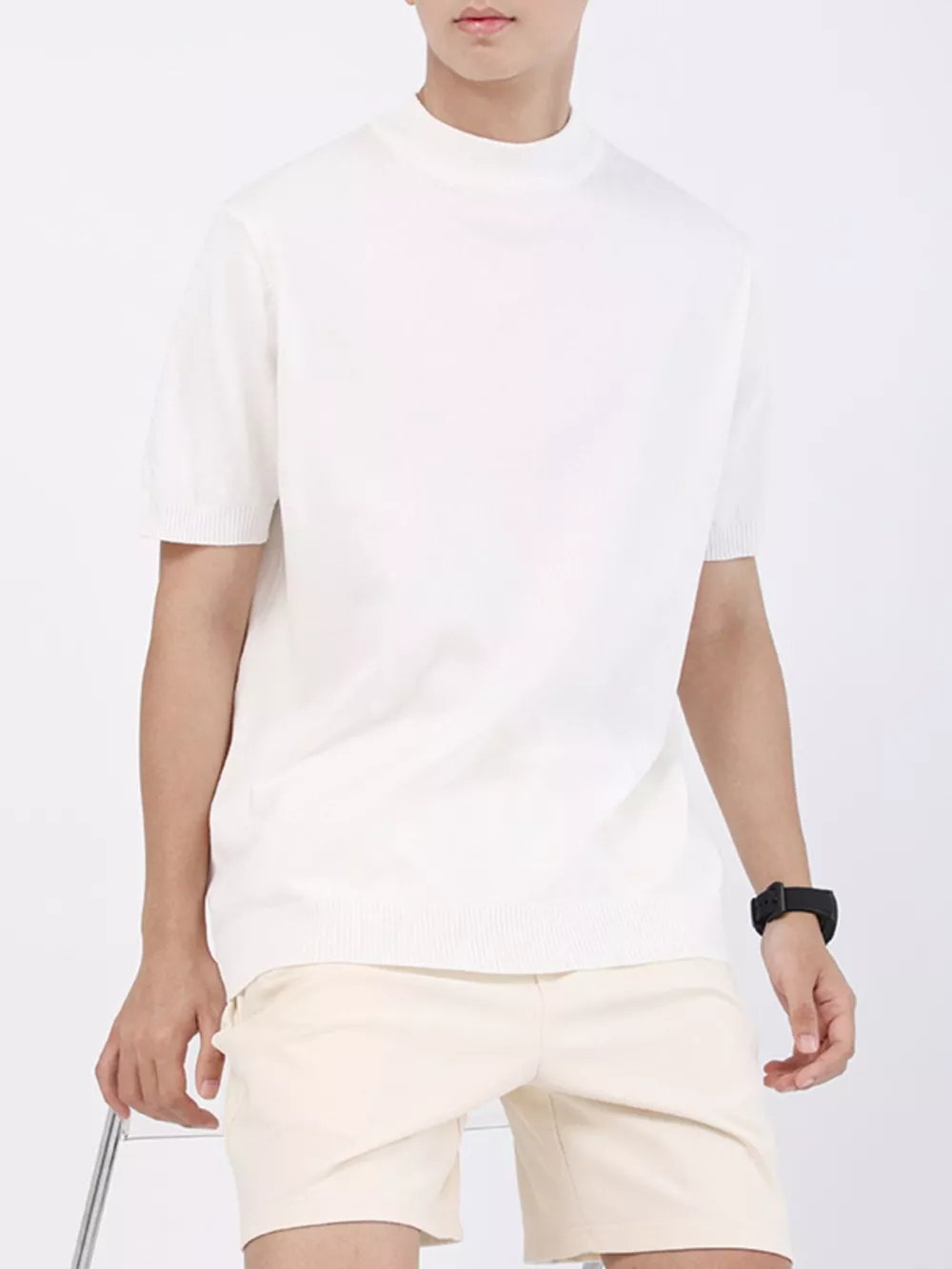 Men's Plus Size Mock Neck Knitted T-Shirt, image 10