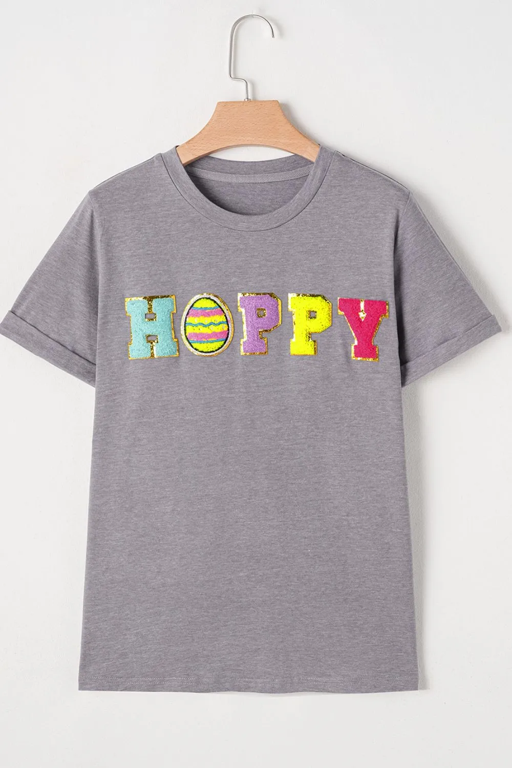 HOPPY Chenille Patch Round Neck Short Sleeve T-Shirt, image 4