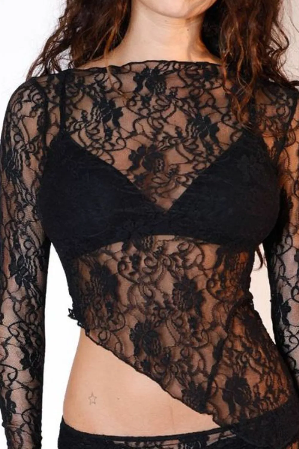Lace Long Sleeve Sheer Crop Top, image 9
