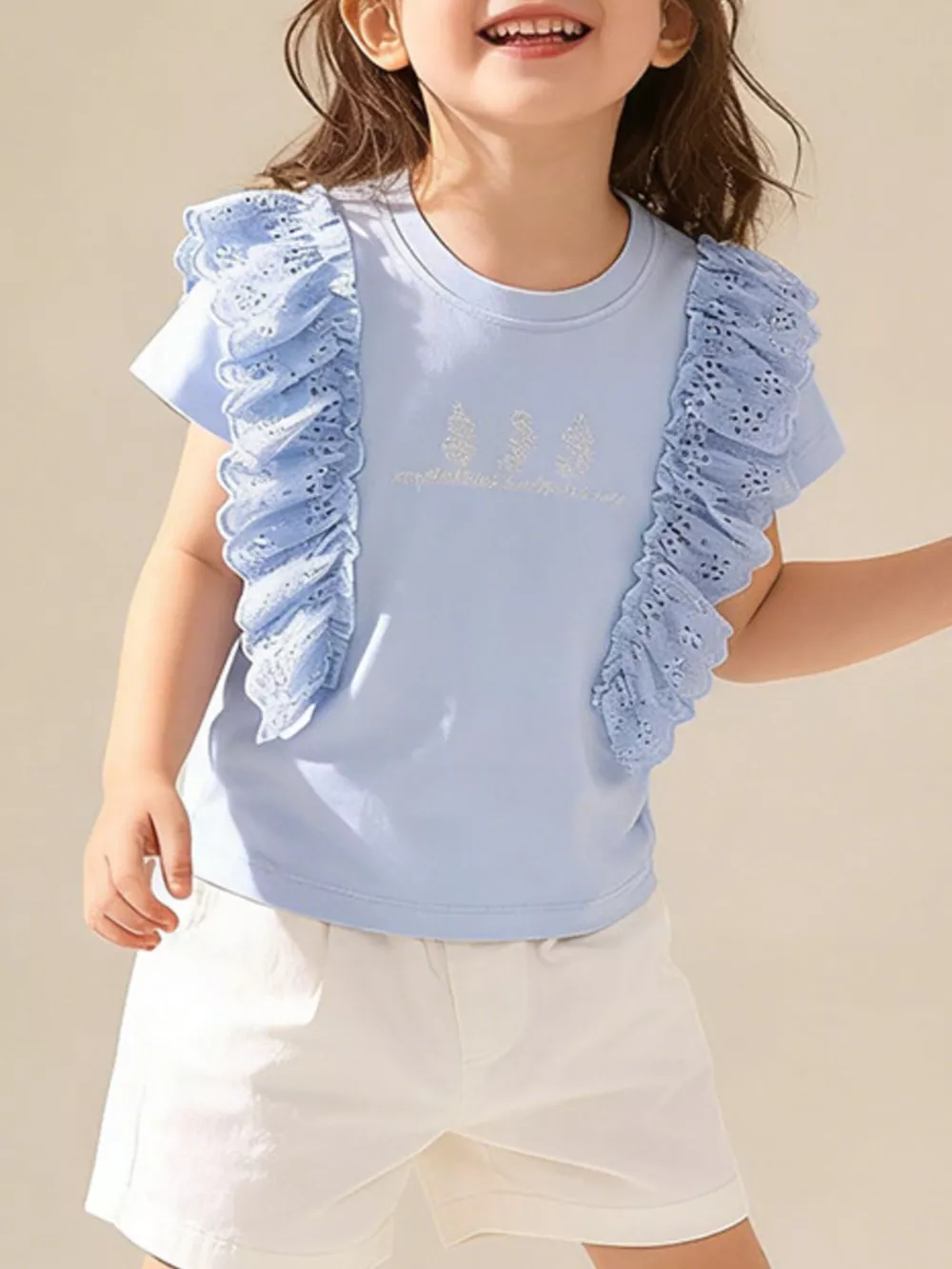 Children's Ruffled Round Neck Short Sleeve T-Shirt, image 2