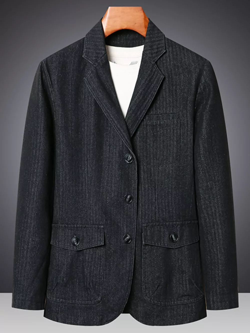 Men's Plus Size Classic Fit Textured Denim Blazer