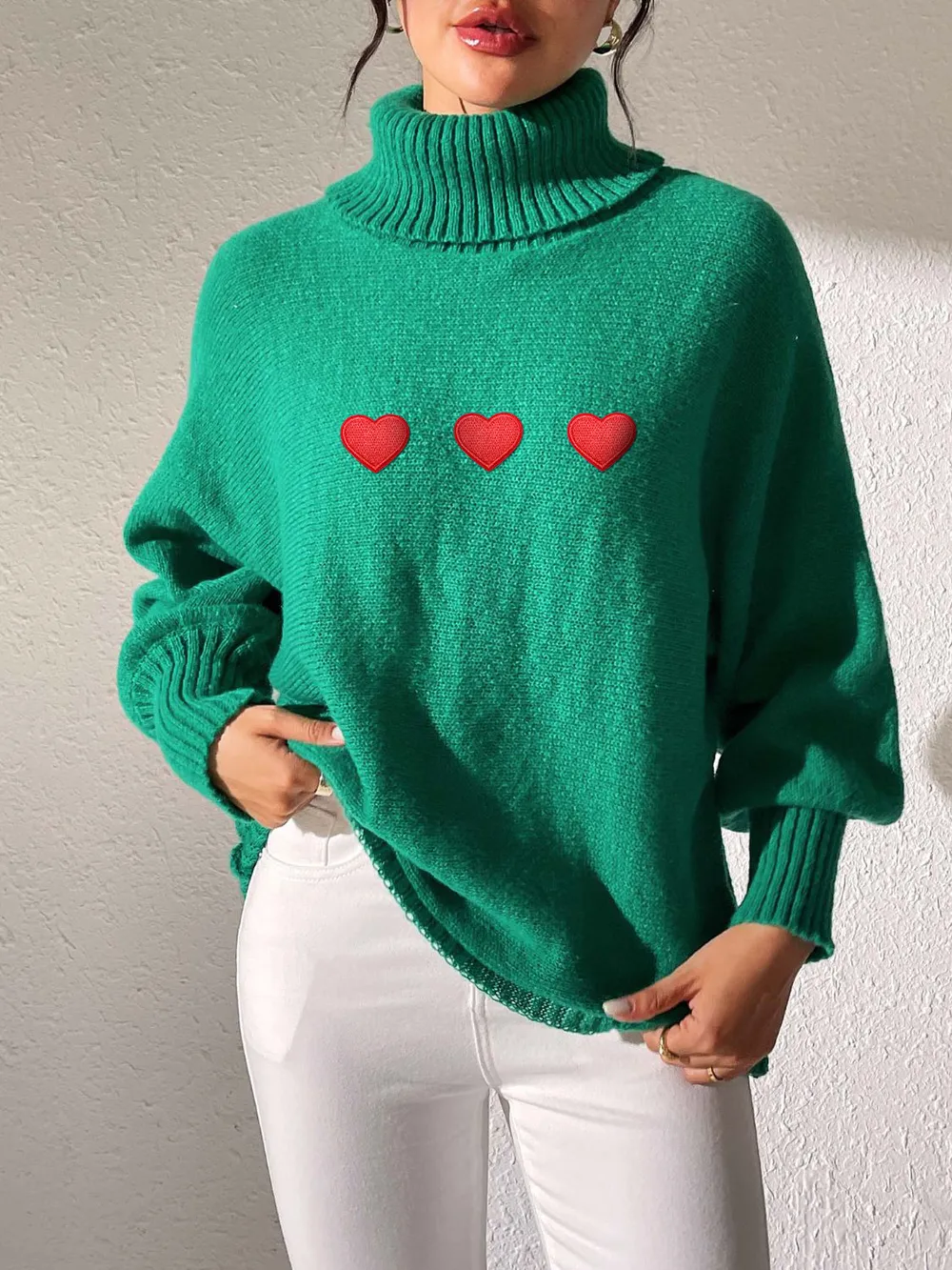 Heart Turtleneck Long Sleeve Sweater, image 4