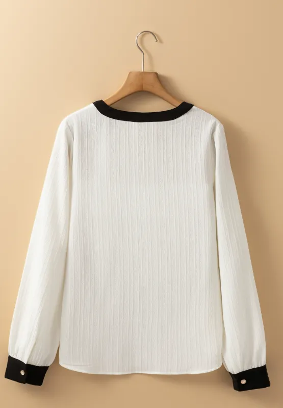 Contrast Notched Long Sleeve Blouse, image 10